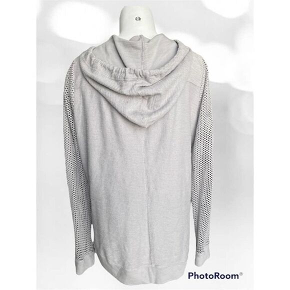 Michael Stars Women's‎ Gray Zip Up Hooded Sweater Mesh Eyelets Sleeve Pockets M - Picture 3 of 6